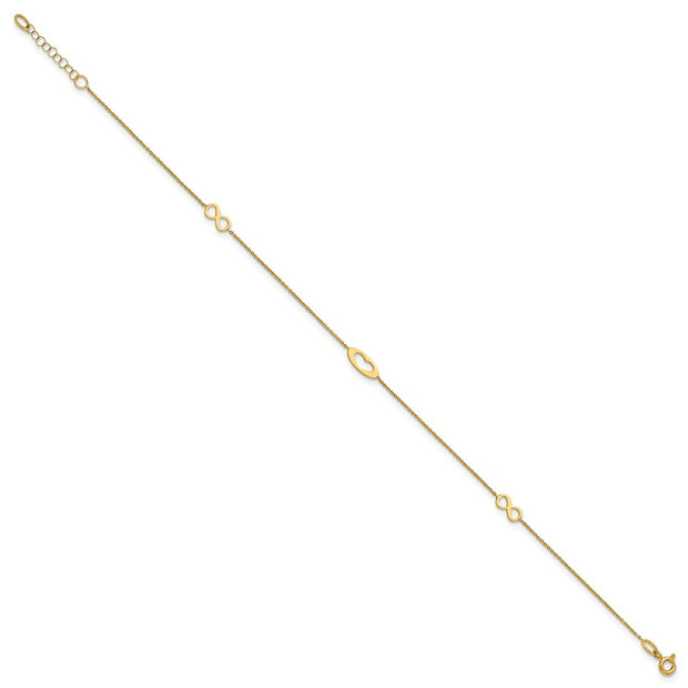 14k Polished Infinity and Heart Anklet with Extender