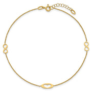 14k Polished Infinity and Heart Anklet with Extender