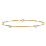 14k Polished Bows 4-station Anklet Plus Extender