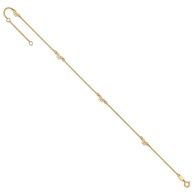 14k Polished Bows 4-station Anklet Plus Extender