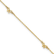 14k Polished Bows 4-station Anklet Plus Extender