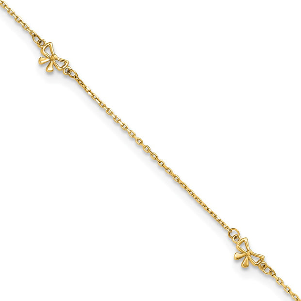 14k Polished Bows 4-station Anklet Plus Extender