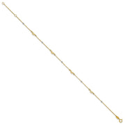 14k Two-tone Polished Diamond-cut Beads and Bows Anklet Plus Extender