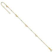 14k Two-tone Polished Diamond-cut Beads and Bows Anklet Plus Extender