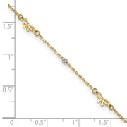 14k Two-tone Polished Diamond-cut Beads and Bows Anklet Plus Extender