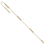 14K Two-tone with White Rhodium 3-Station Flowers Anklet Plus Extender