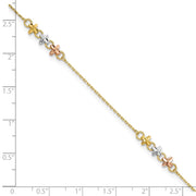 14K Two-tone with White Rhodium 3-Station Flowers Anklet Plus Extender