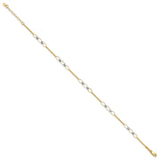 14k Two-tone Polished Oval Links and Faceted Beads Anklet Plus Heart Dangle Extender