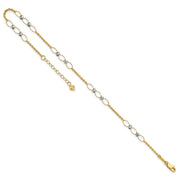 14k Two-tone Polished Oval Links and Faceted Beads Anklet Plus Heart Dangle Extender