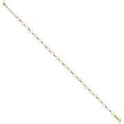 14k Two-tone Polished and Twisted Fancy Oval Links and Mirror Beads Anklet Plus Heart Dangle Extender
