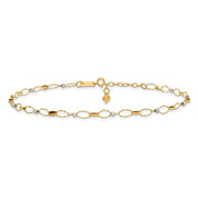 14k Two-tone Polished and Twisted Fancy Oval Links and Mirror Beads Anklet Plus Heart Dangle Extender
