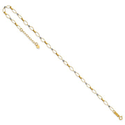 14k Two-tone Polished and Twisted Fancy Oval Links and Mirror Beads Anklet Plus Heart Dangle Extender