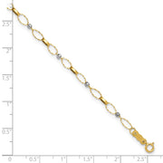 14k Two-tone Polished and Twisted Fancy Oval Links and Mirror Beads Anklet Plus Heart Dangle Extender