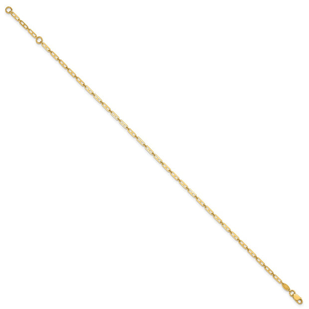 14k Polished Elongated Anchor Link Anklet Plus Extender
