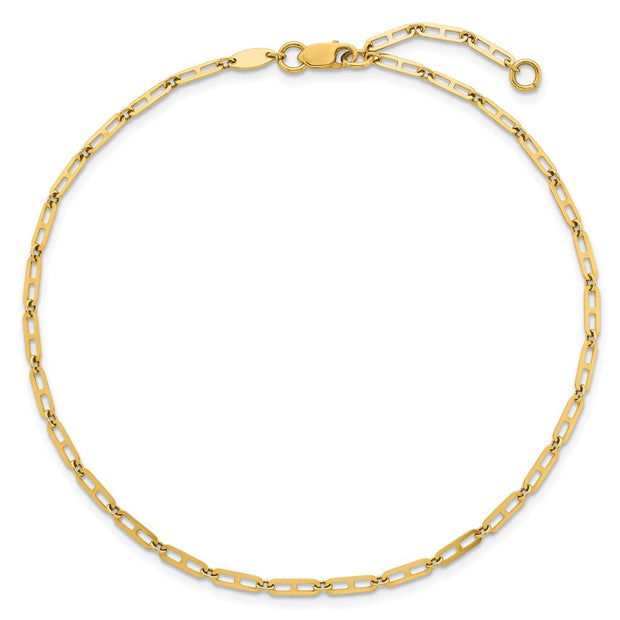 14k Polished Elongated Anchor Link Anklet Plus Extender