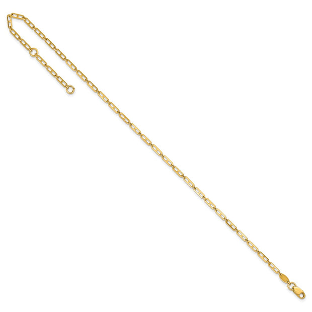 14k Polished Elongated Anchor Link Anklet Plus Extender