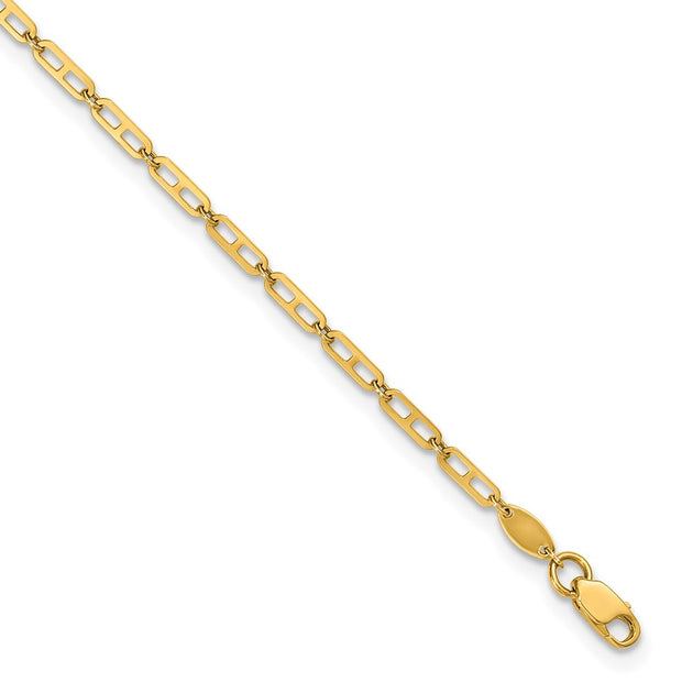 14k Polished Elongated Anchor Link Anklet Plus Extender