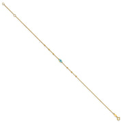 14k Diamond-cut Bead Stations Blue Glass Evil Eye Anklet Plus Extender