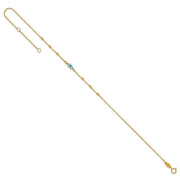 14k Diamond-cut Bead Stations Blue Glass Evil Eye Anklet Plus Extender