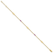 14k Polished Red Corundum Beads and Ovals Anklet Plus Extender