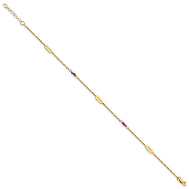 14k Polished Red Corundum Beads and Ovals Anklet Plus Extender