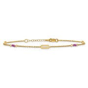 14k Polished Red Corundum Beads and Ovals Anklet Plus Extender