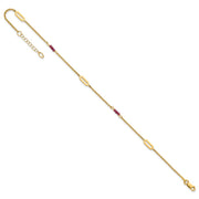 14k Polished Red Corundum Beads and Ovals Anklet Plus Extender