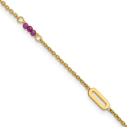 14k Polished Red Corundum Beads and Ovals Anklet Plus Extender