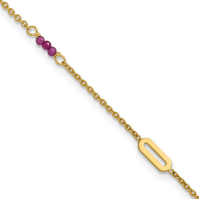 14k Polished Red Corundum Beads and Ovals Anklet Plus Extender