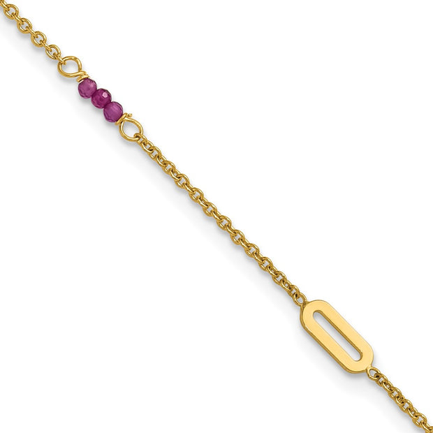 14k Polished Red Corundum Beads and Ovals Anklet Plus Extender