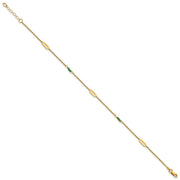 14k Polished Green Zircon Beads and Ovals Anklet Plus Extender