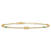 14k Polished Green Zircon Beads and Ovals Anklet Plus Extender