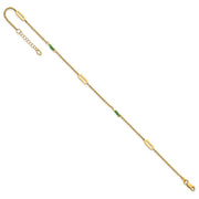 14k Polished Green Zircon Beads and Ovals Anklet Plus Extender