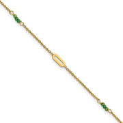 14k Polished Green Zircon Beads and Ovals Anklet Plus Extender
