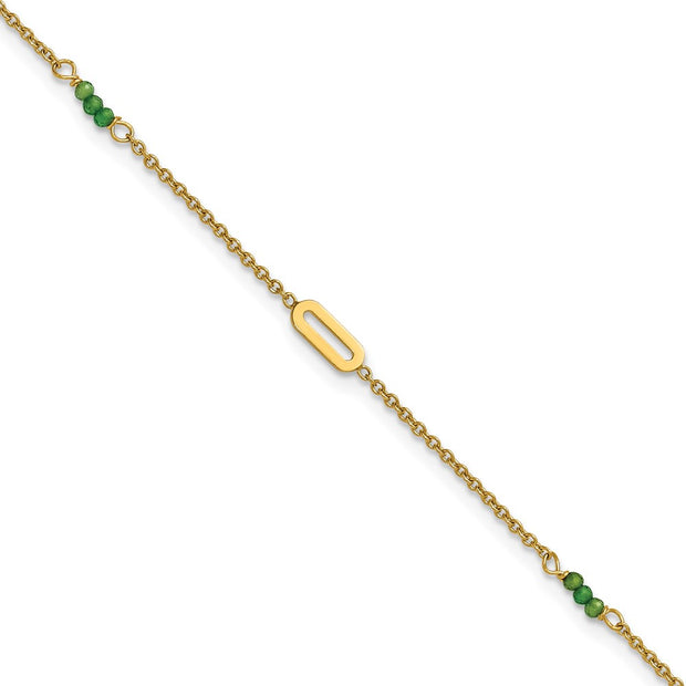 14k Polished Green Zircon Beads and Ovals Anklet Plus Extender
