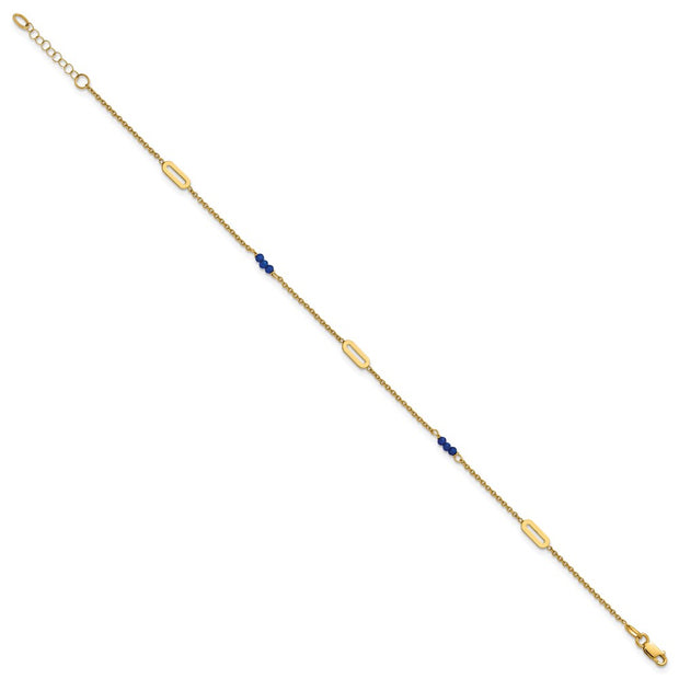 14k Polished Blue Spinel Beads and Ovals Anklet Plus Extender