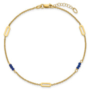14k Polished Blue Spinel Beads and Ovals Anklet Plus Extender