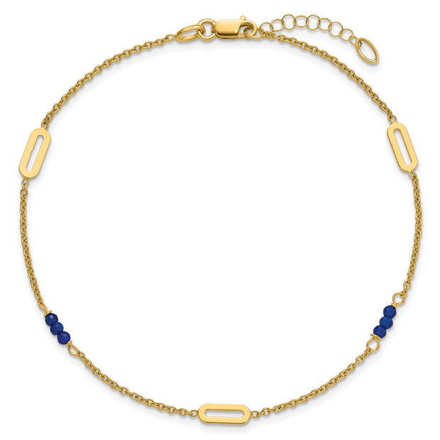 14k Polished Blue Spinel Beads and Ovals Anklet Plus Extender