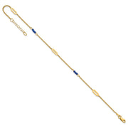 14k Polished Blue Spinel Beads and Ovals Anklet Plus Extender