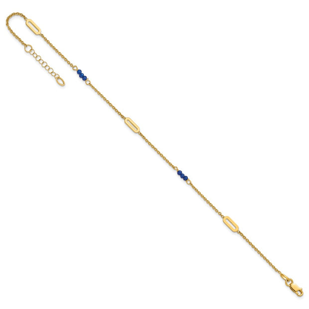 14k Polished Blue Spinel Beads and Ovals Anklet Plus Extender
