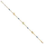 14k Polished Blue Spinel Beads and Squares Anklet Plus Extender