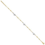 14K Two-tone Polished Beads and Three Dolphins Anklet Plus Extender
