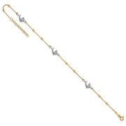 14K Two-tone Polished Beads and Three Dolphins Anklet Plus Extender