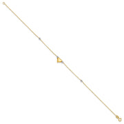 14k Two-tone Polished Puffed Heart with Beads Anklet