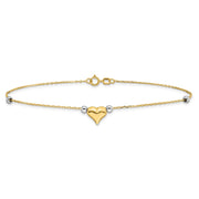 14k Two-tone Polished Puffed Heart with Beads Anklet