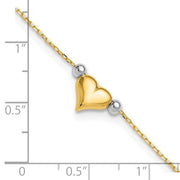 14k Two-tone Polished Puffed Heart with Beads Anklet