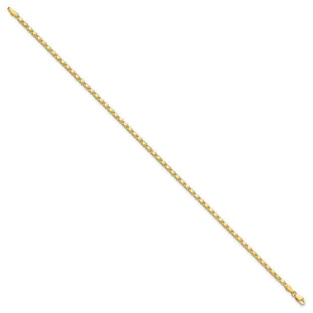 14k Polished Double-Sided Hearts Double Link Anklet