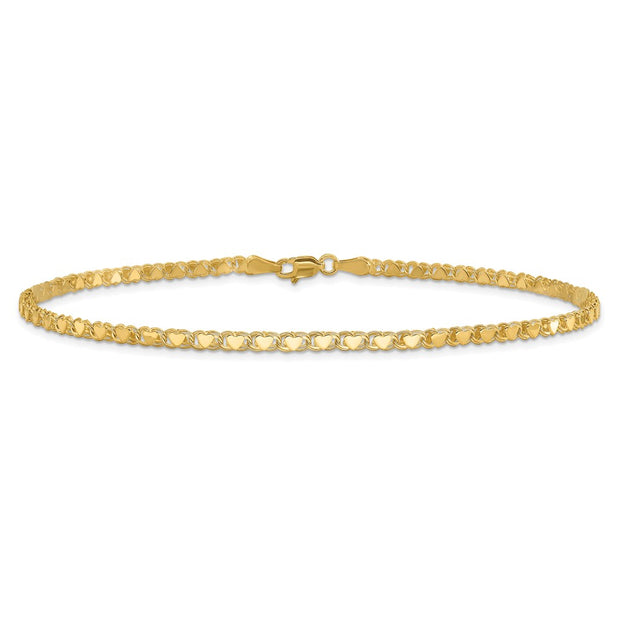 14k Polished Double-Sided Hearts Double Link Anklet