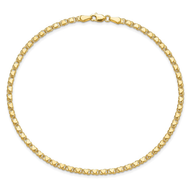 14k Polished Double-Sided Hearts Double Link Anklet