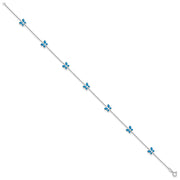 14k White Gold Blue Enameled Butterflies 7-Station Anklet